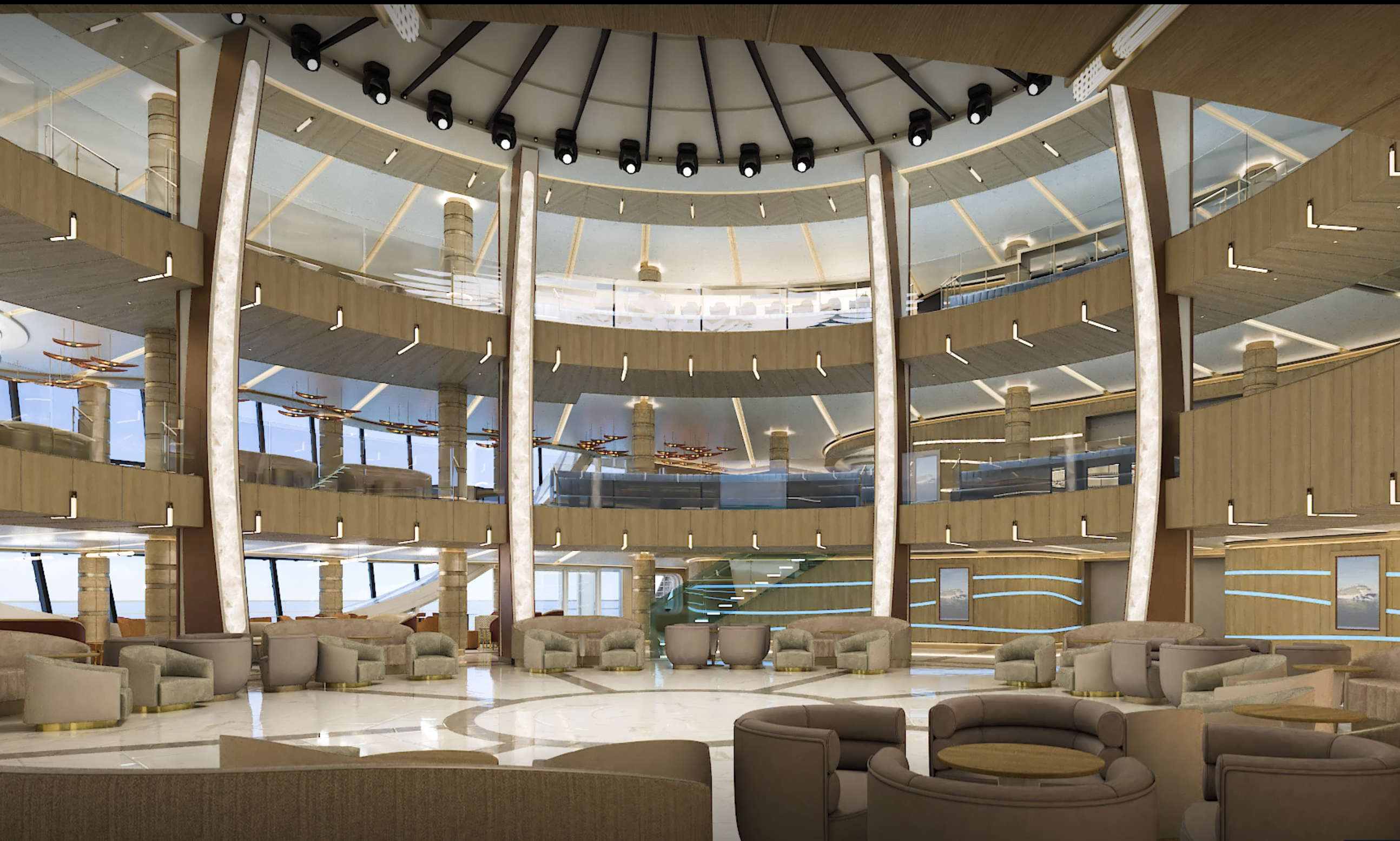 The heartbeat of our ship, the Piazza is inspired by the town squares of Europe