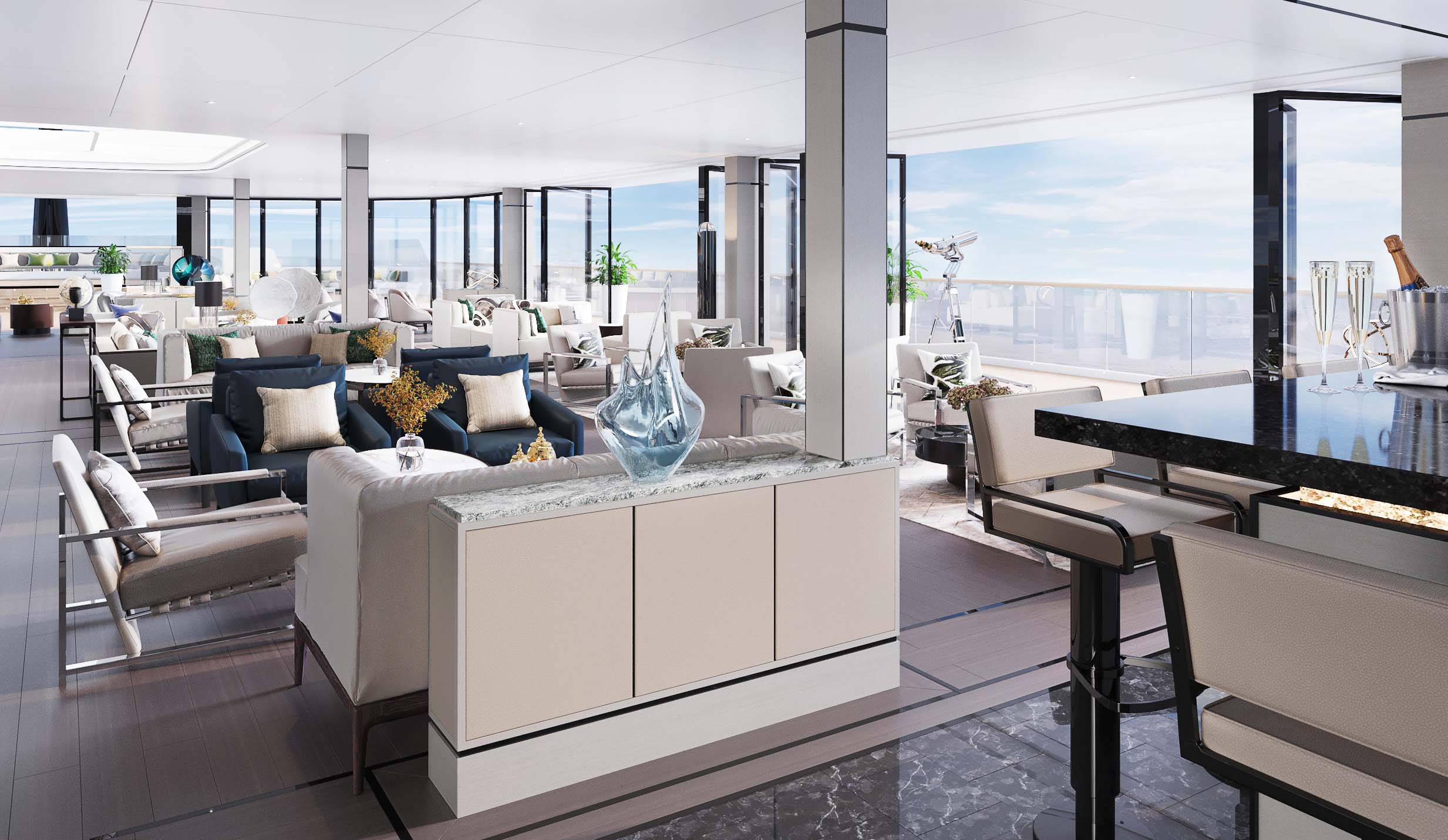 The Observation Lounge offers panoramic views of the sea and shore