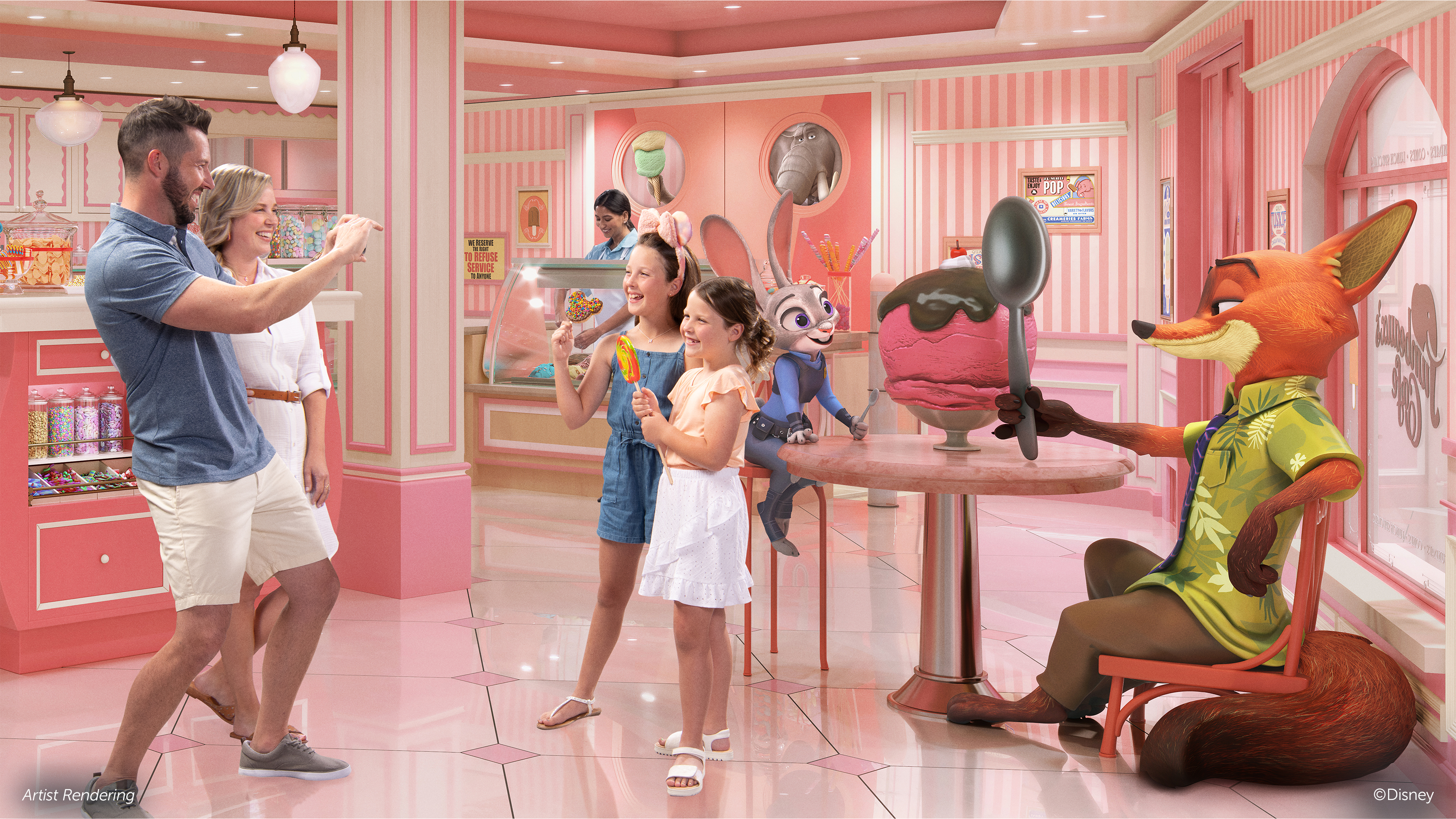Jumbeaux's Sweets, inspired by Zootopia,'debuts on Treasure, featuring Judy Hopps and Nick Wilde statue
