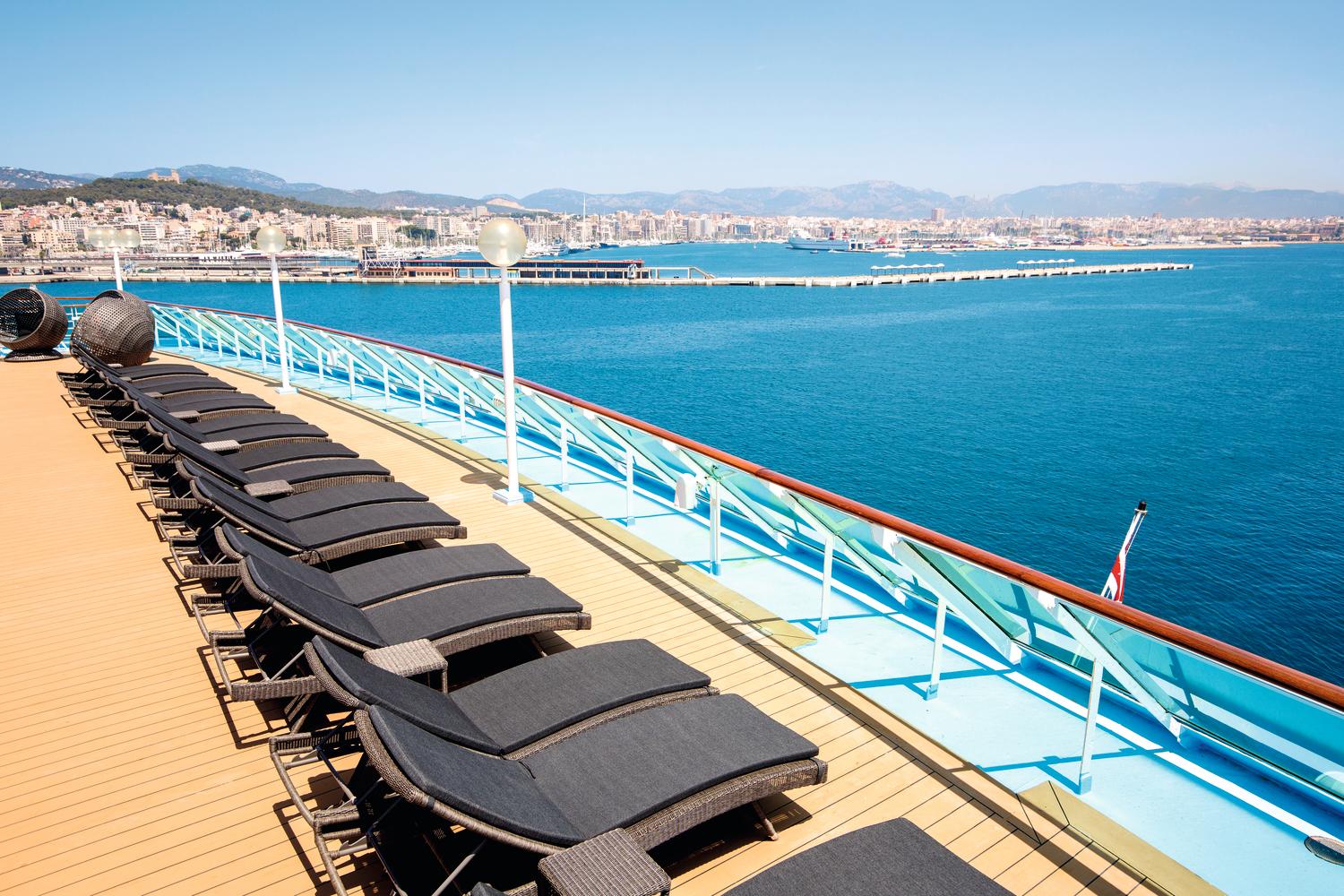 This adults-only sunbathing area is located at the back of the ship, offering relaxation with panoramic views