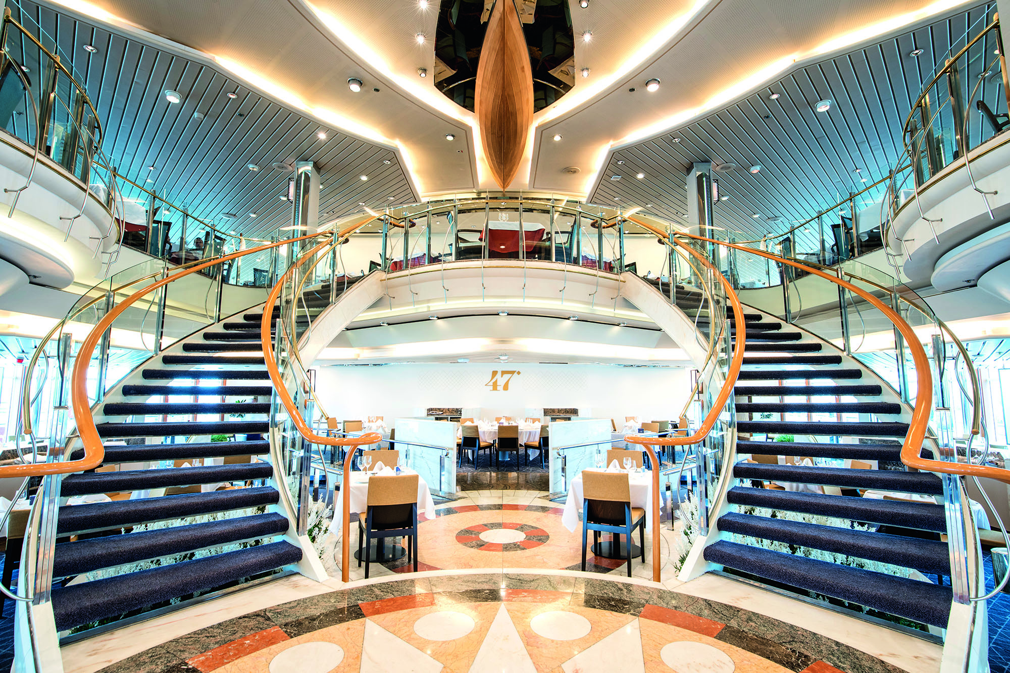 The heart of the ship is taken over by a spectacular five-storey atrium