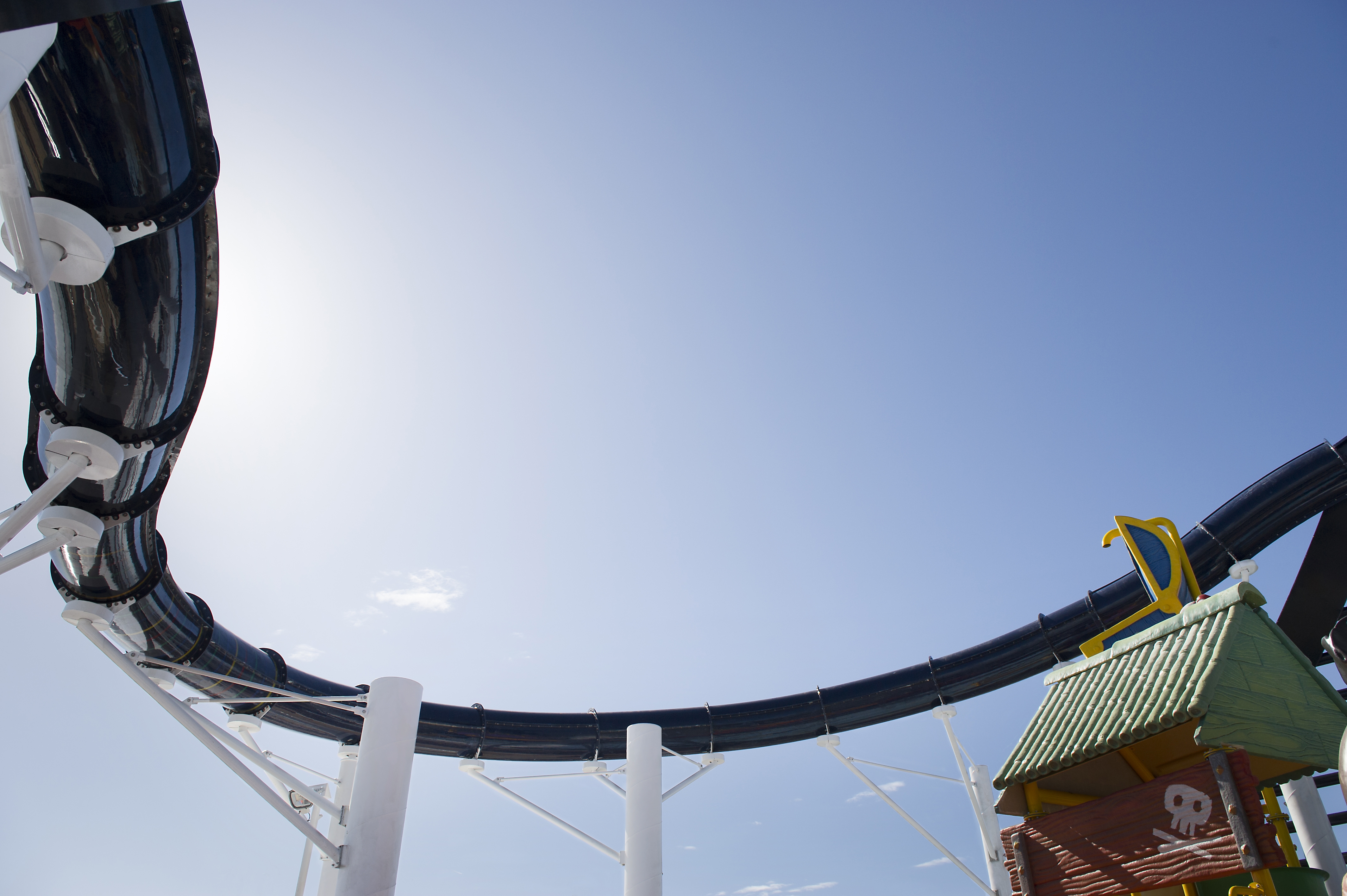 Vertigo, the longest single-rider water slide on the seas, starting on Deck 18, takes riders on a thrilling 390 ft. journey of twists and turn!