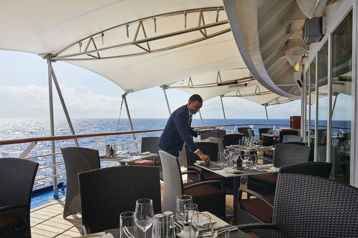 Outdoor dining with sea views