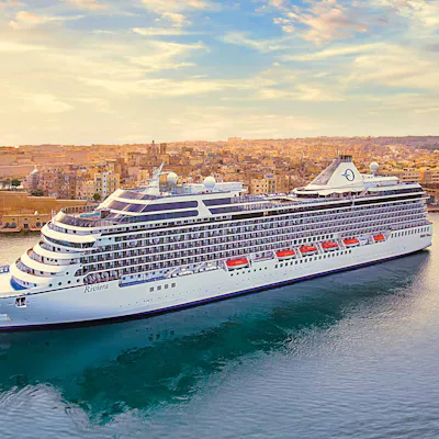 Oceania Marina cruise ship leaving Valletta, Malta