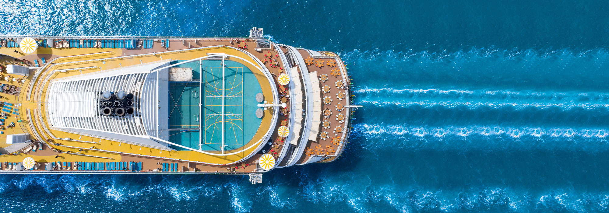Aft of a cruise ship from above