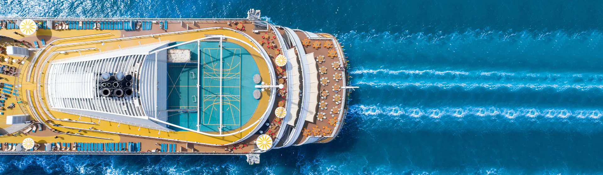 Aft of a cruise ship from above
