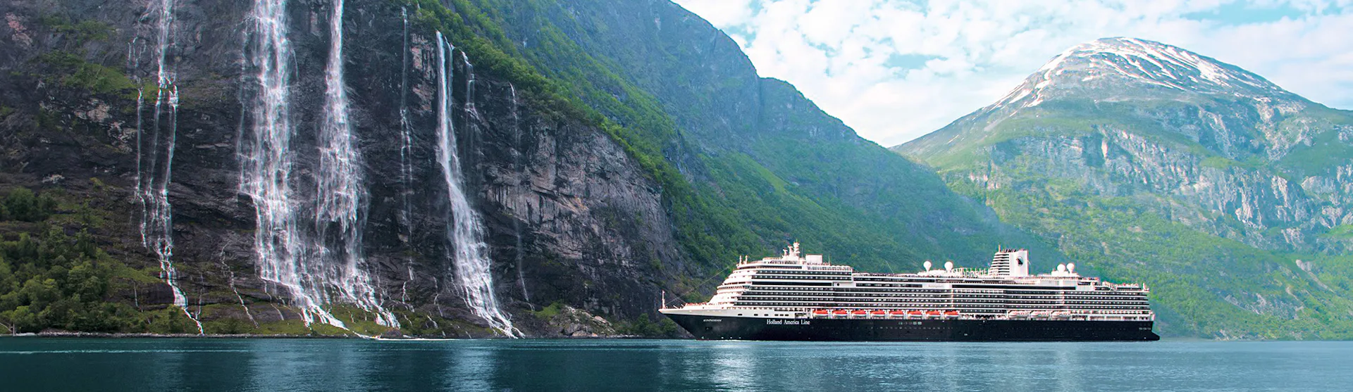 Holland America Koningsdam cruise ship in Geirangerfjord Norwegian Fjords