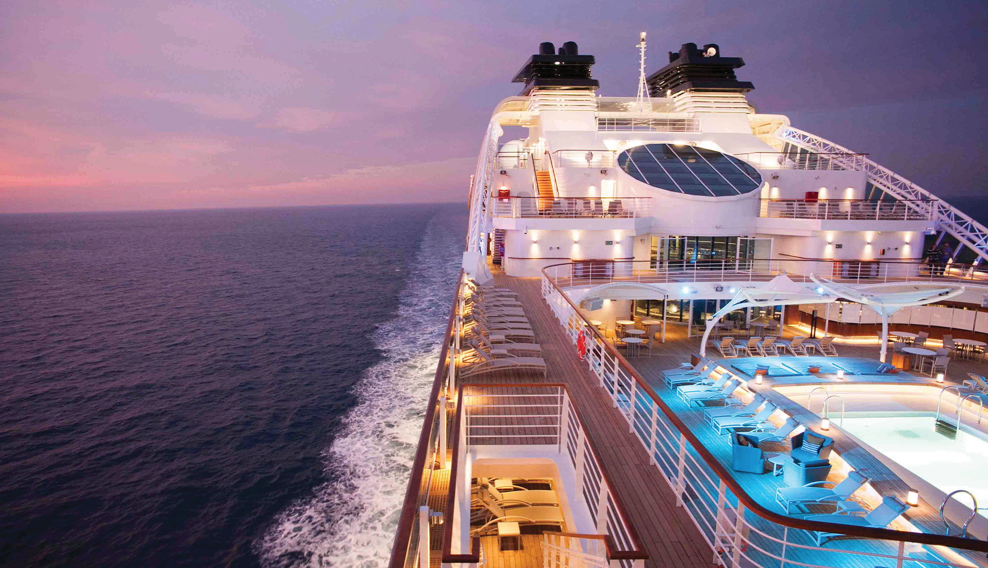 Seabourn Encore deck at dusk