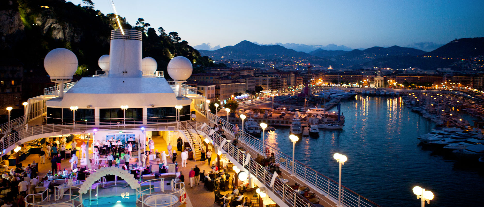 Azamara White Night in port