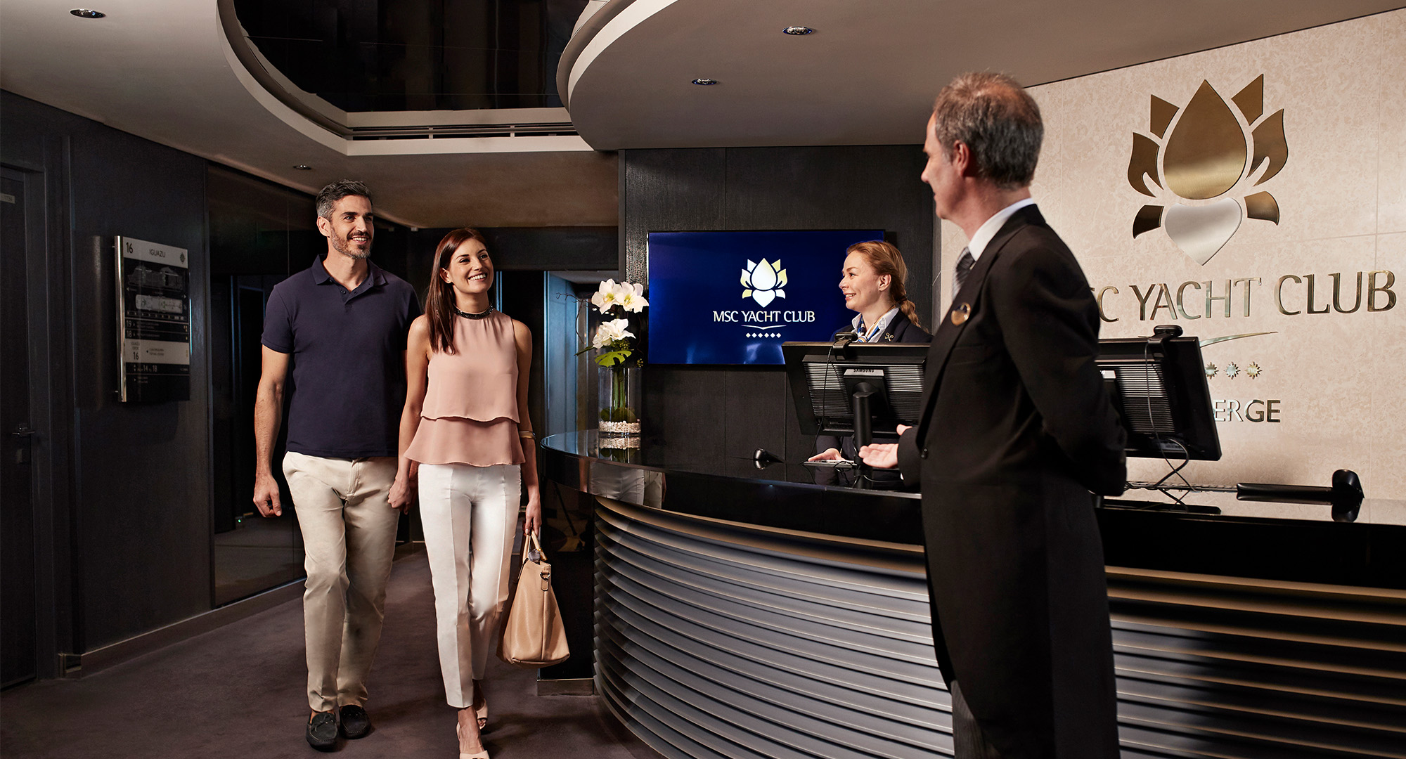 Butler greeting guests at the MSC Yacht Club