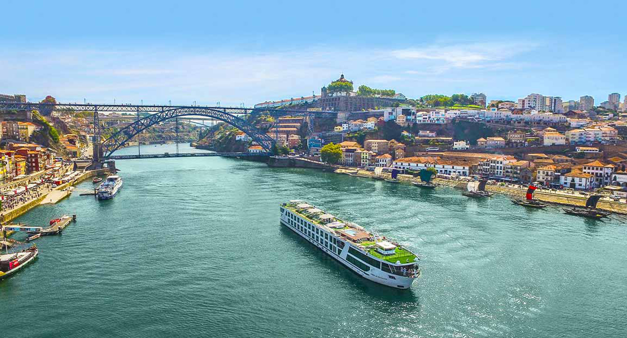 River cruise ship sailing the Douro, departing from Porto