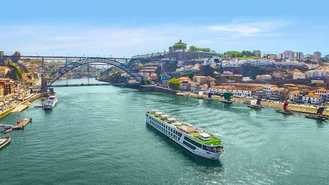 River cruise ship sailing the Douro, departing from Porto