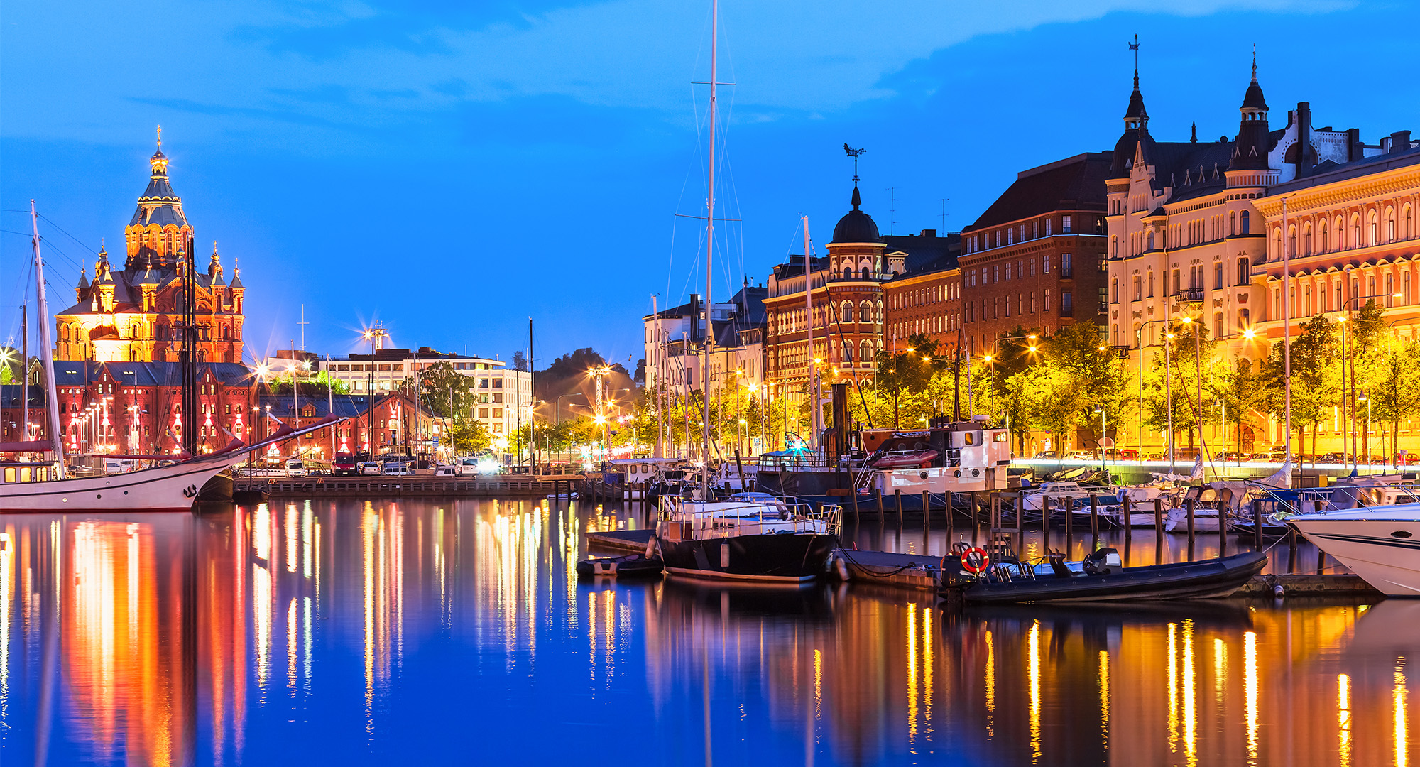 Helsinki harbour at night