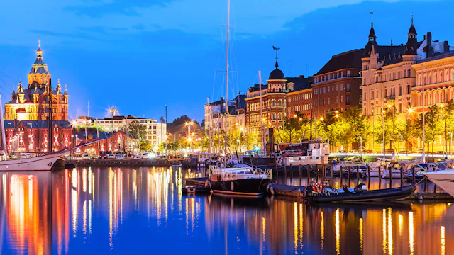 Helsinki harbour at night