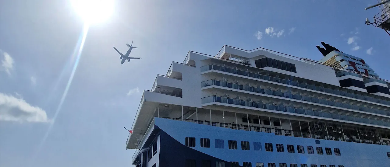 TUI flight over a Marella ship