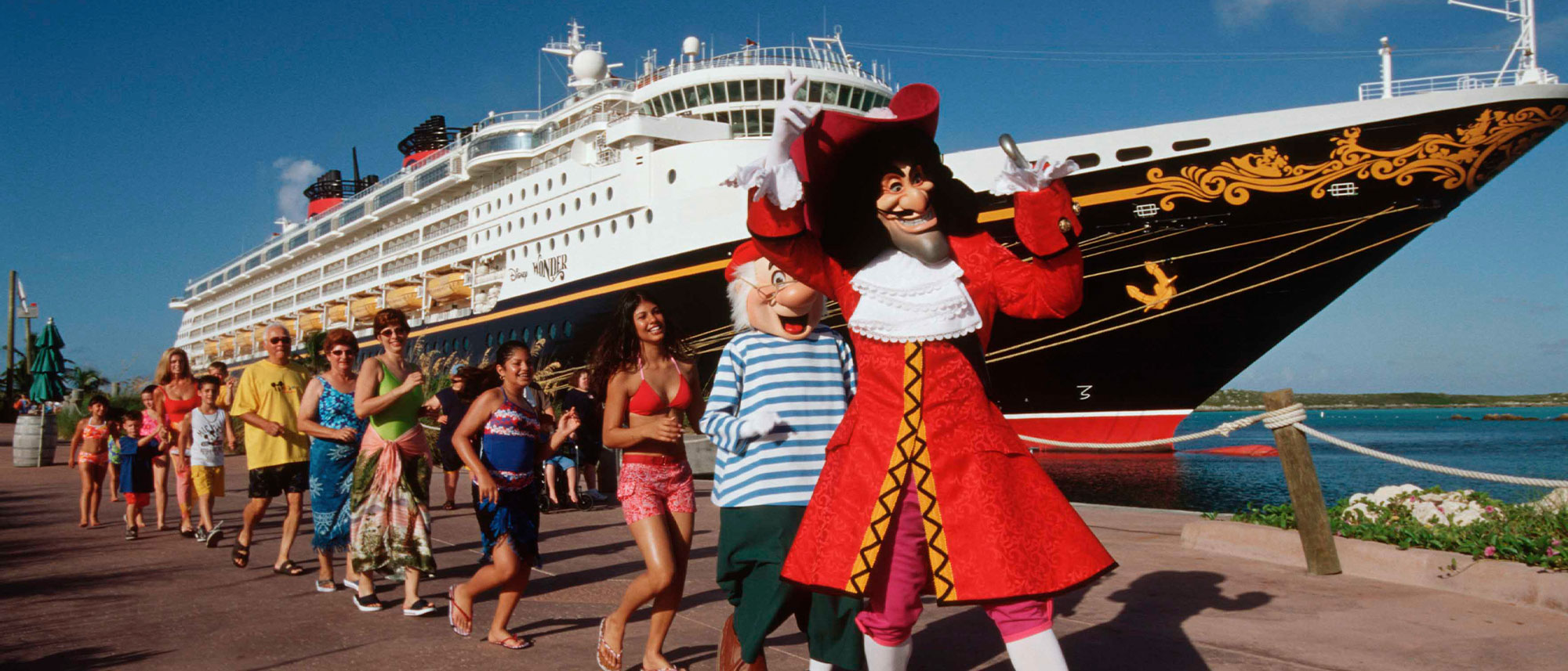 Captain Hook and Smee alongside Disney Wonder