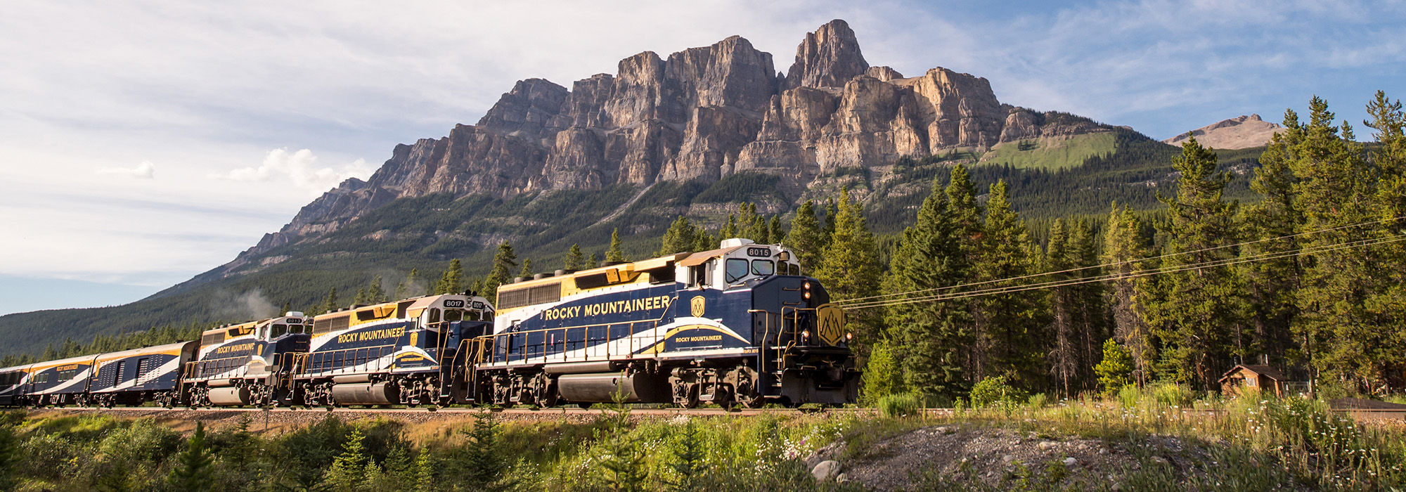 Rocky Mountaineer rail journey past Castle Mountain