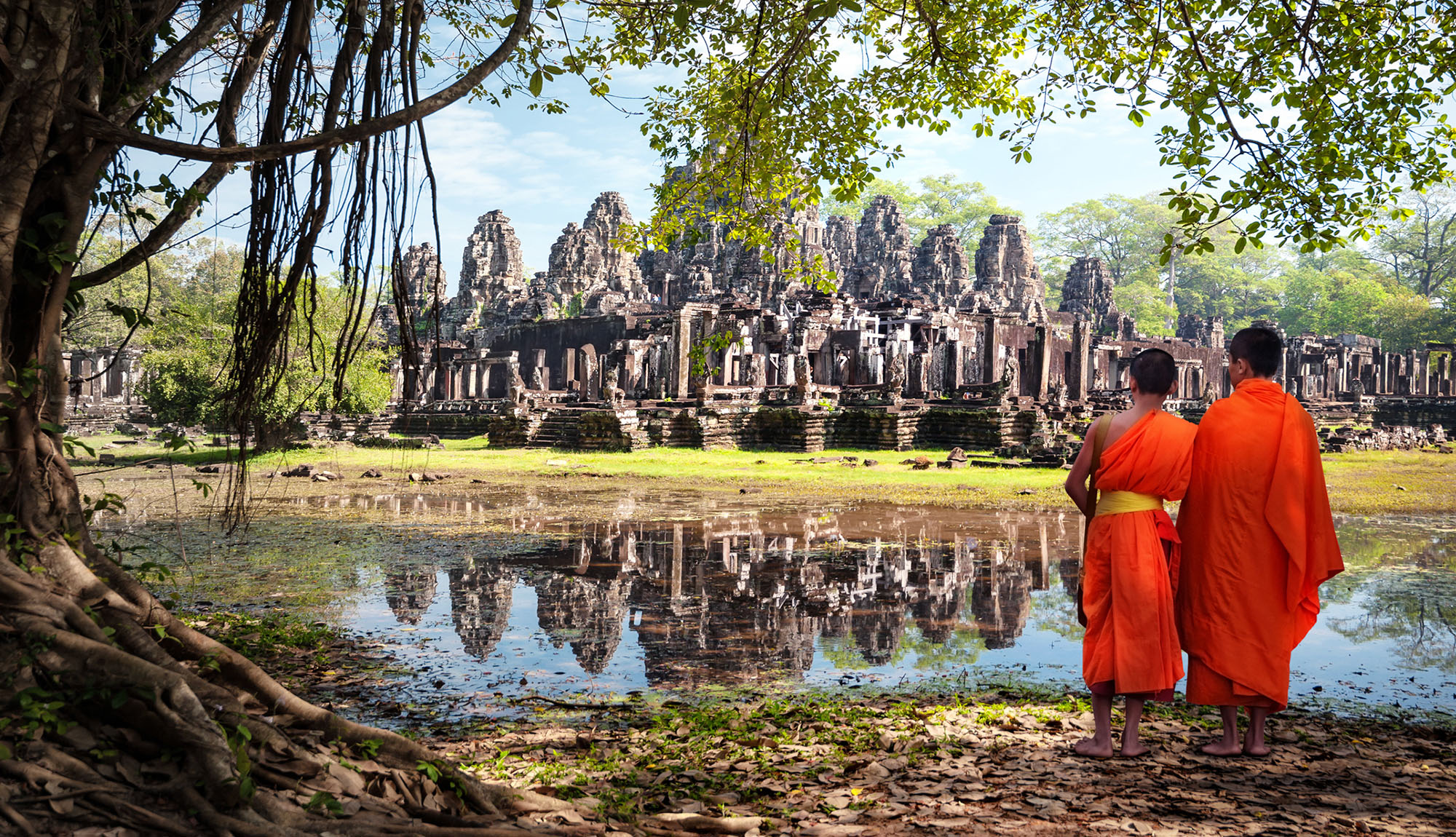 Buddhist monks at Angkor Wat in Cambodia