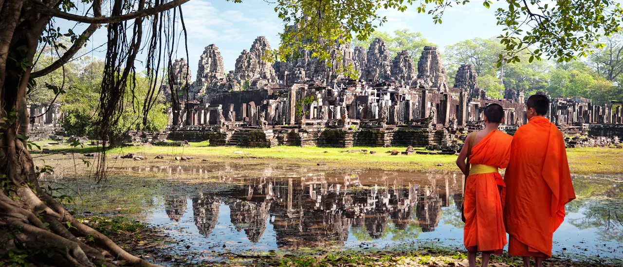 Southeast Asia - Buddhist monks at Angkor Wat in Cambodia