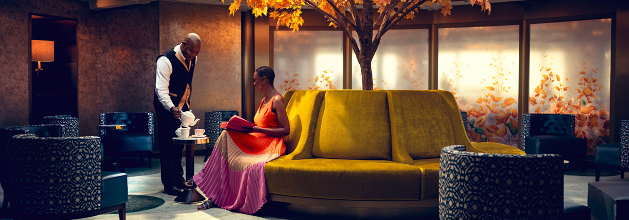 Tea service in the Grills Lounge onboard Queen Anne