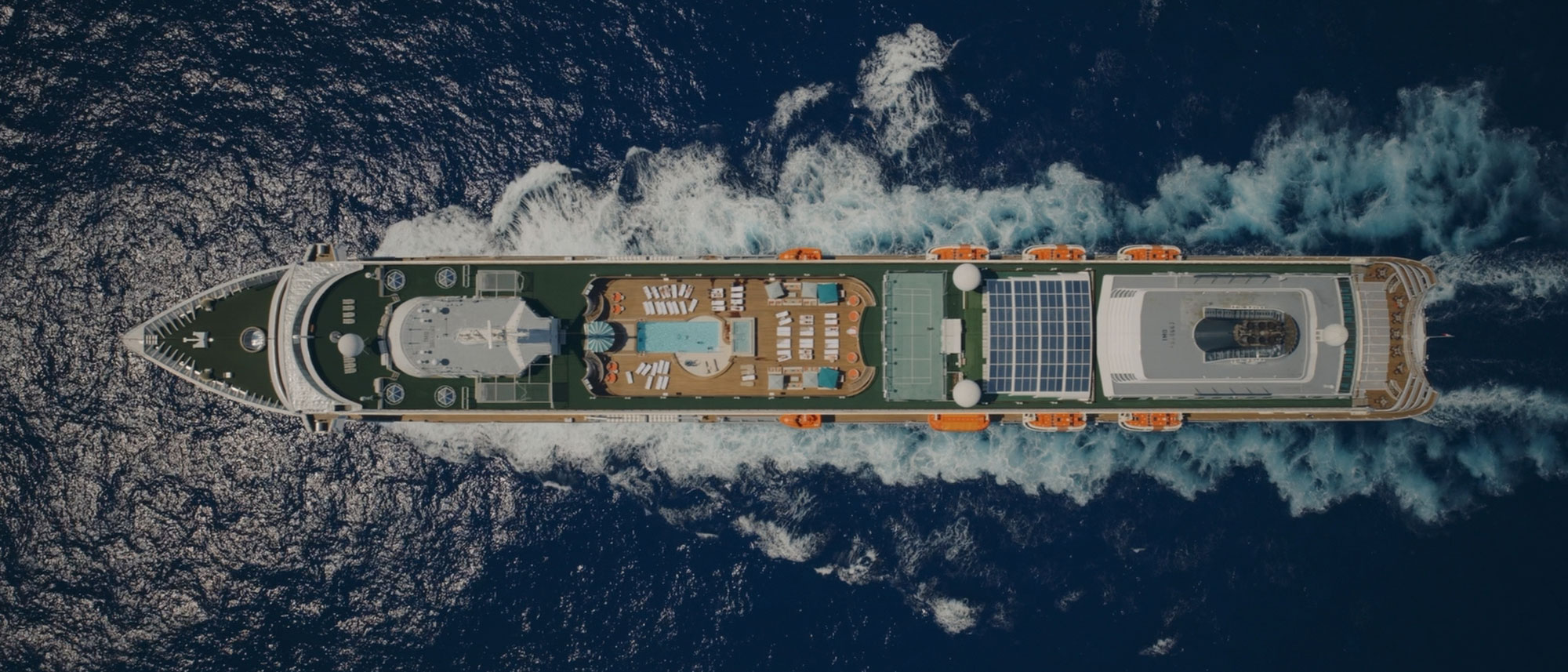 Overhead shot of a Crystal cruise ship