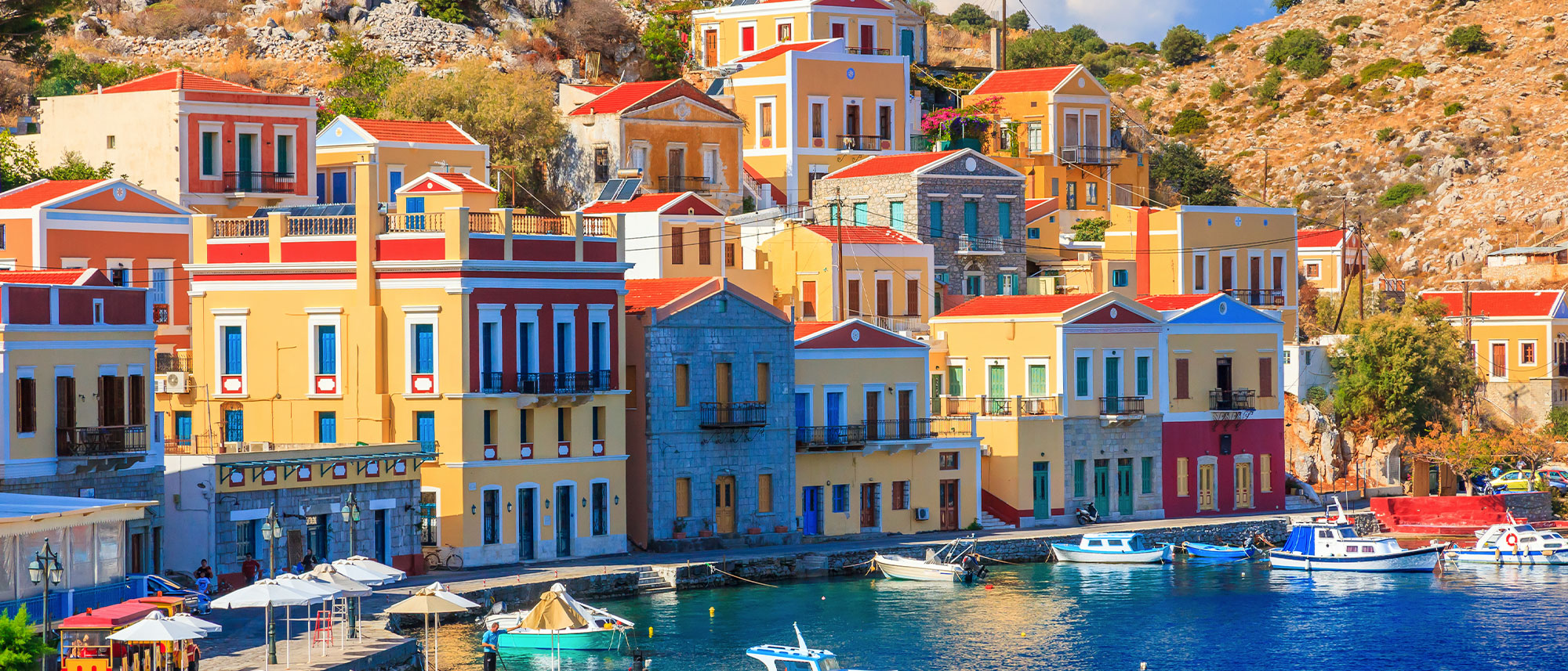 Colourful houses in Symi, Greece