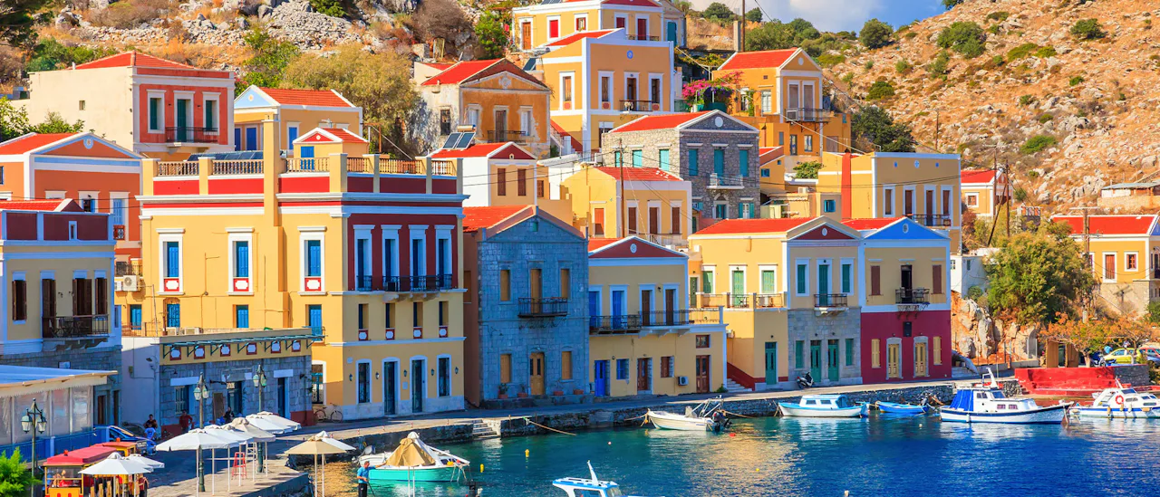Colourful houses in Symi, Greece