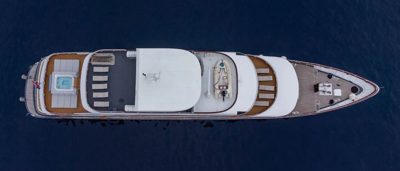 An aerial shot of MV Lady Eleganza at sea