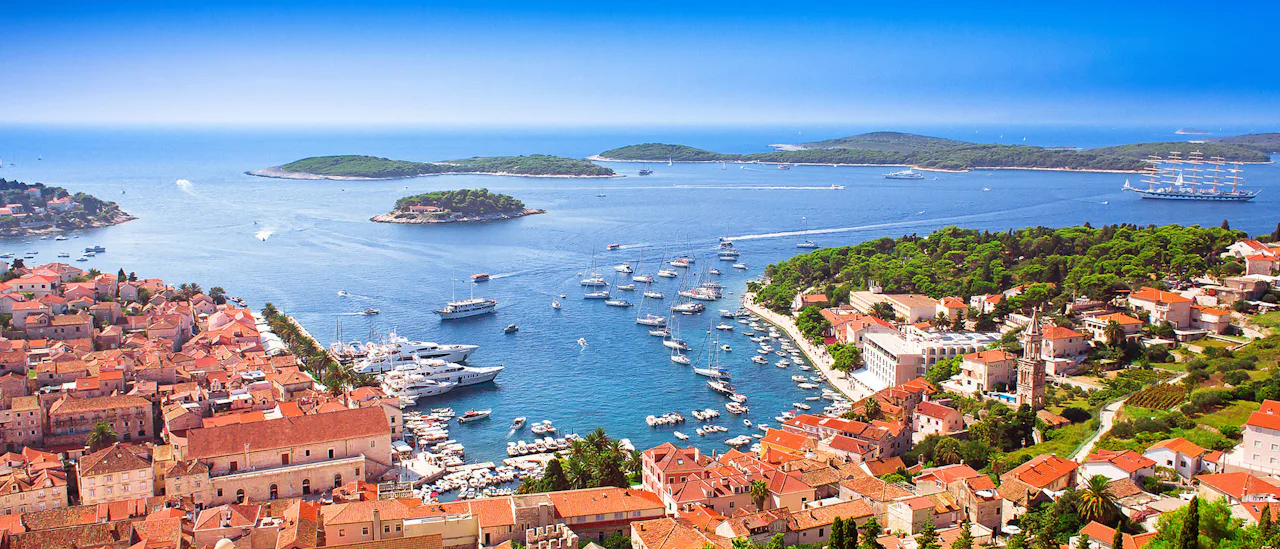 Overlooking a bay in Hvar, and out to smaller Croatian islands