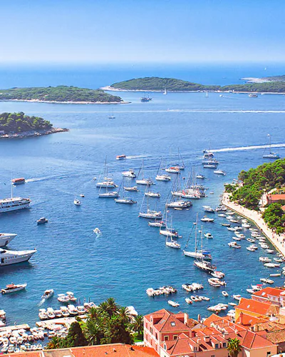 Overlooking a bay in Hvar, and out to smaller Croatian islands