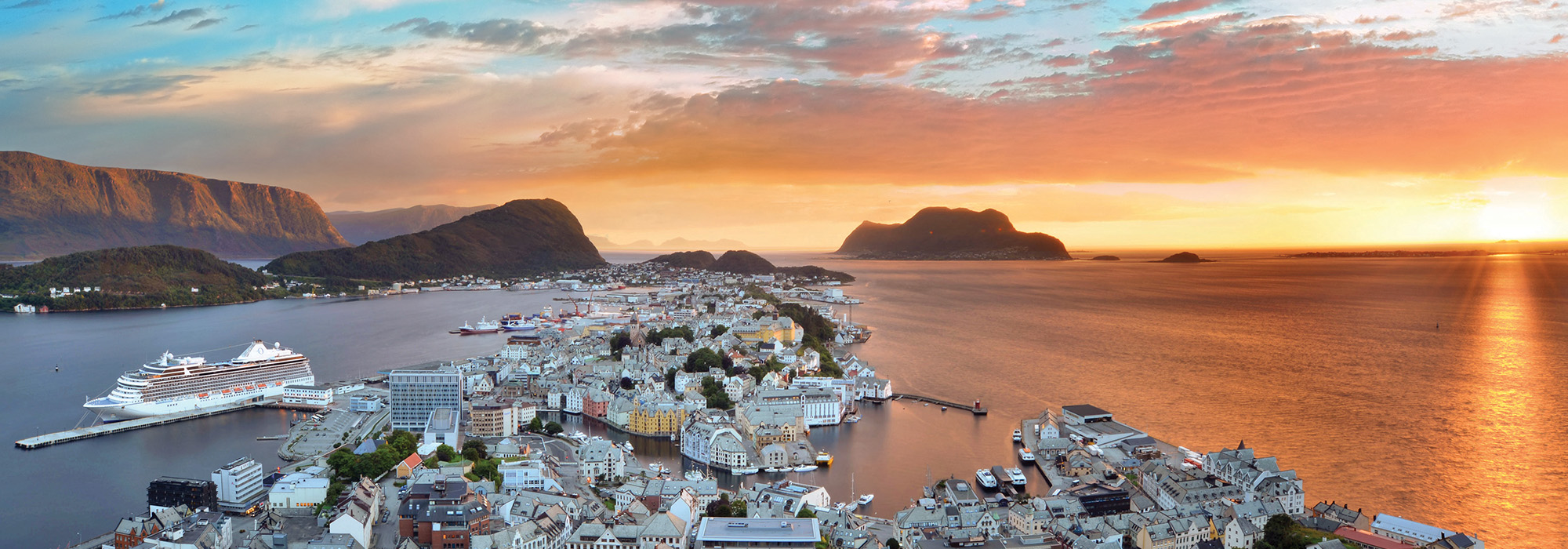 Oceania's ship Marina docked at Alesund, Norway
