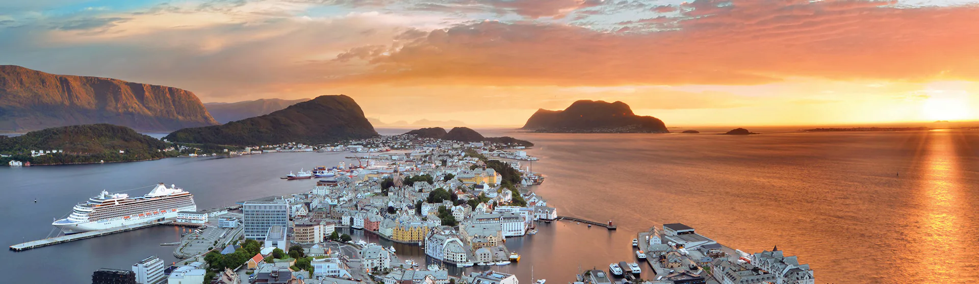 Oceania's ship Marina docked at Alesund, Norway