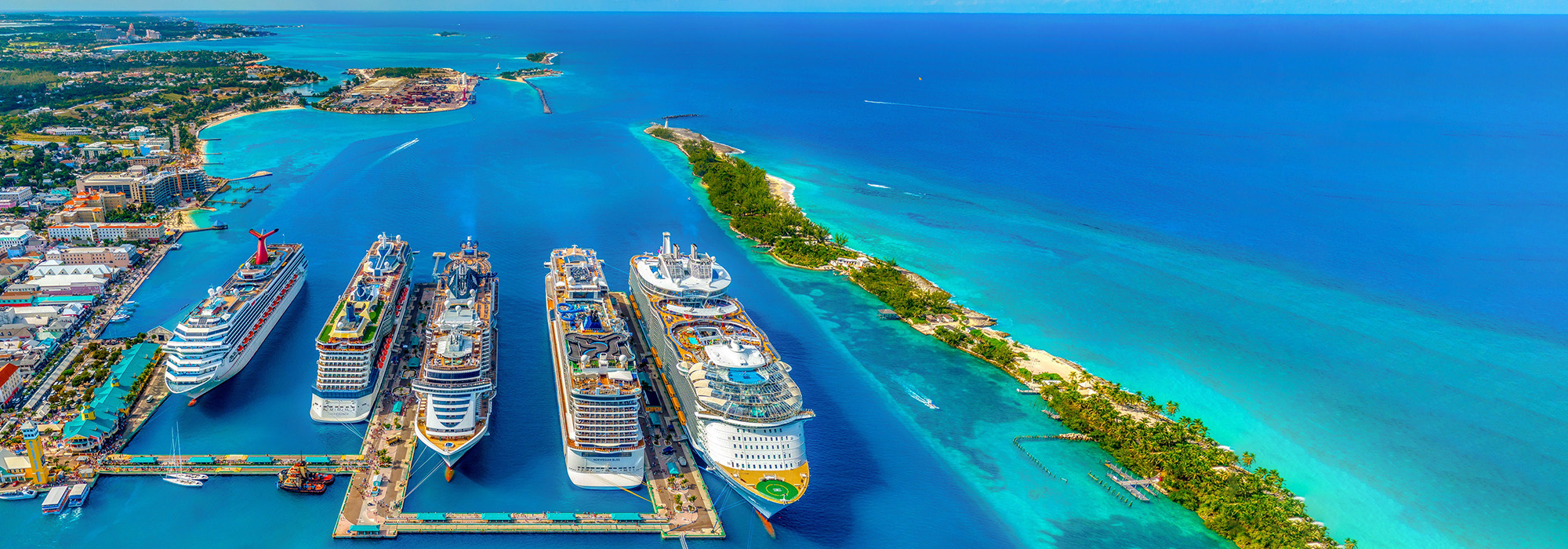 Various cruise ships docked at Nassau, Bahamas