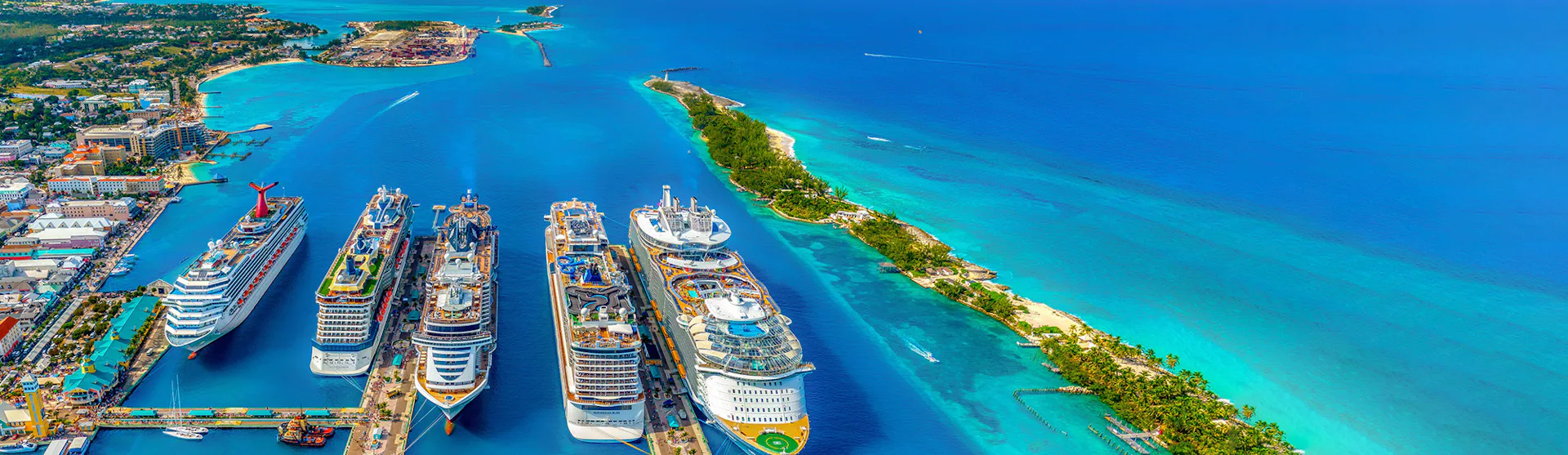 Various cruise ships docked at Nassau, Bahamas
