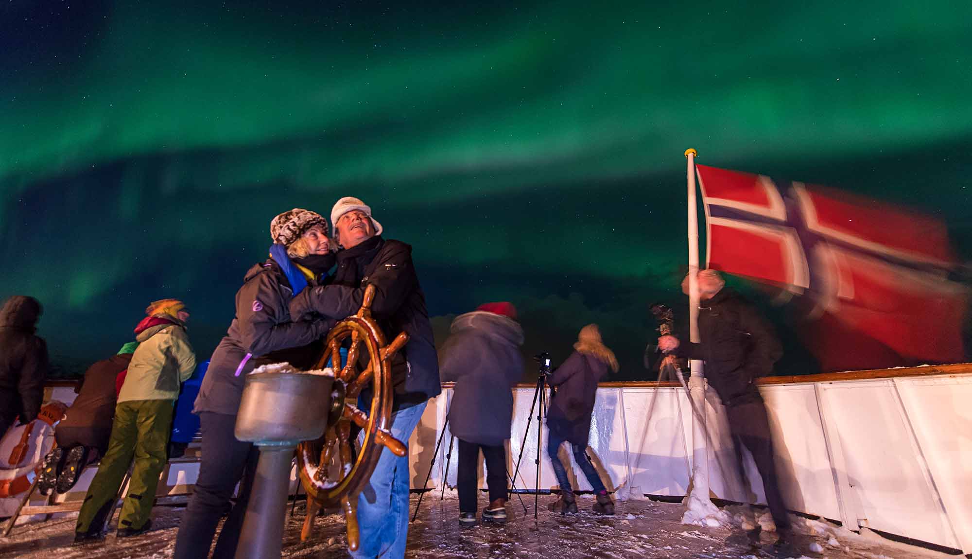 Experiencing the Northern Lights from the deck of a Hurtigruten ship