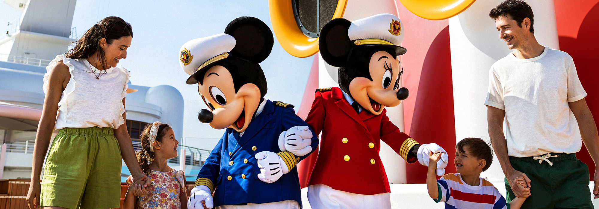 Disney Cruise Line - Mickey & Minnie Mouse with family on deck