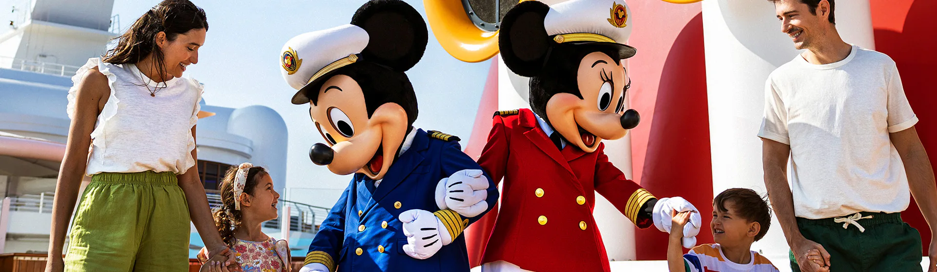 Disney Cruise Line - Mickey & Minnie Mouse with family on deck