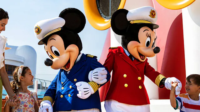 Disney Cruise Line - Mickey & Minnie Mouse with family on deck
