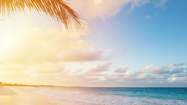 A Caribbean beach at sunset