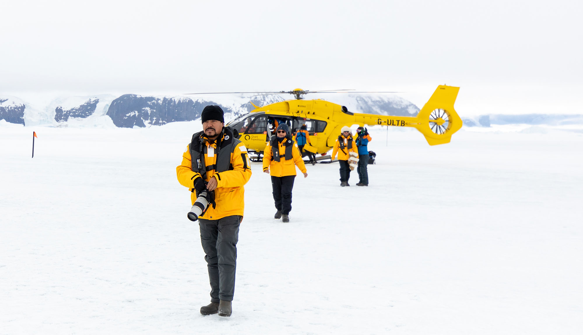 Quark Expeditions - Ultramarine - Helicopter Adventures - Landing on Snow Hill