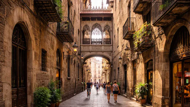 Gothic streets illustration in Barcelona