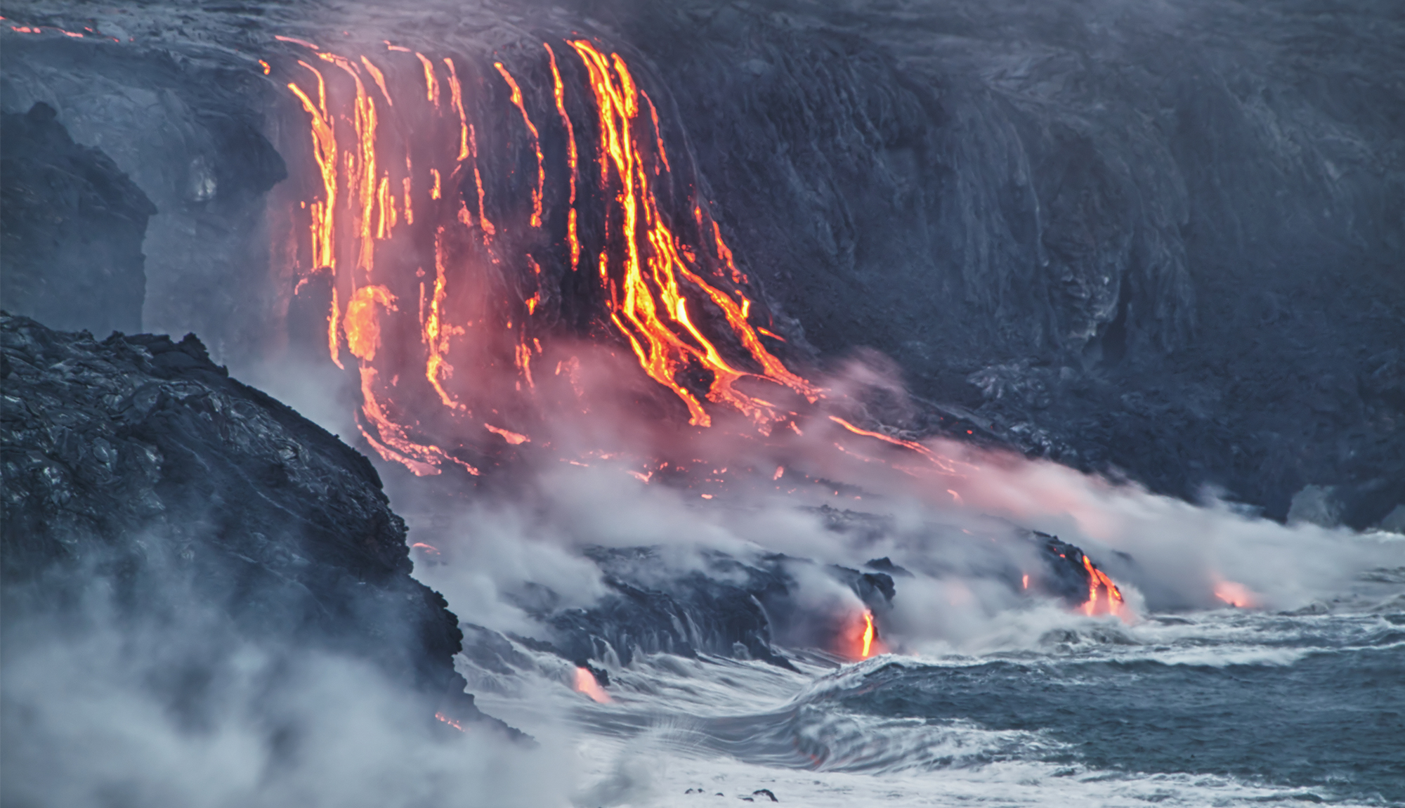 Kilauea, lava flowing to sea